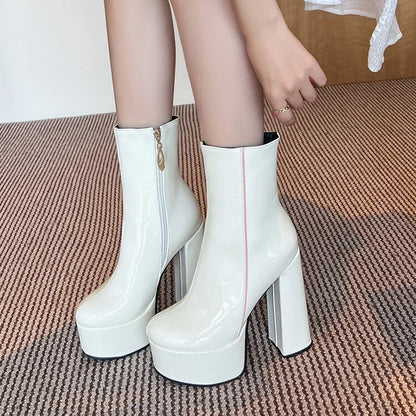 Autumn Winter 2025 New Super High Heels Zipper White Ankle Boots for Women Round Head Casual Party Versatile Platform Shoes 43