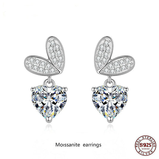 D Color 2ct Heart-Shaped Moissanite Earrings S925 Sterling Silver Ear Stud for Woman Party Anniversary High-End Jewelry Gift