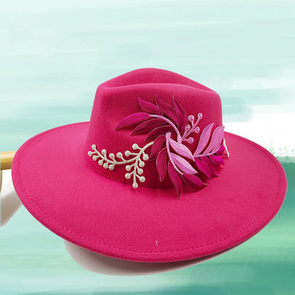Embroidered three-dimensional flower fedora hat Women's jazz top hat Spring and autumn panama church fashion elegant wedding Hat
