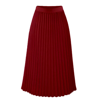 Women's High Elastic Skirts Solid Color Large Swing A Line Pleated Skirt Female 2024 Leisure Loose Versatile Trend Clothing