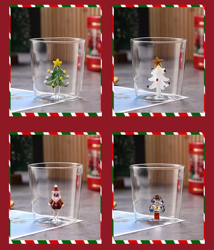 300ml 3D Patterns Christmas Glass Cup Coffee Wine Mug Xmas Glass Cups For Home Decoration Christmas Gift High Quality