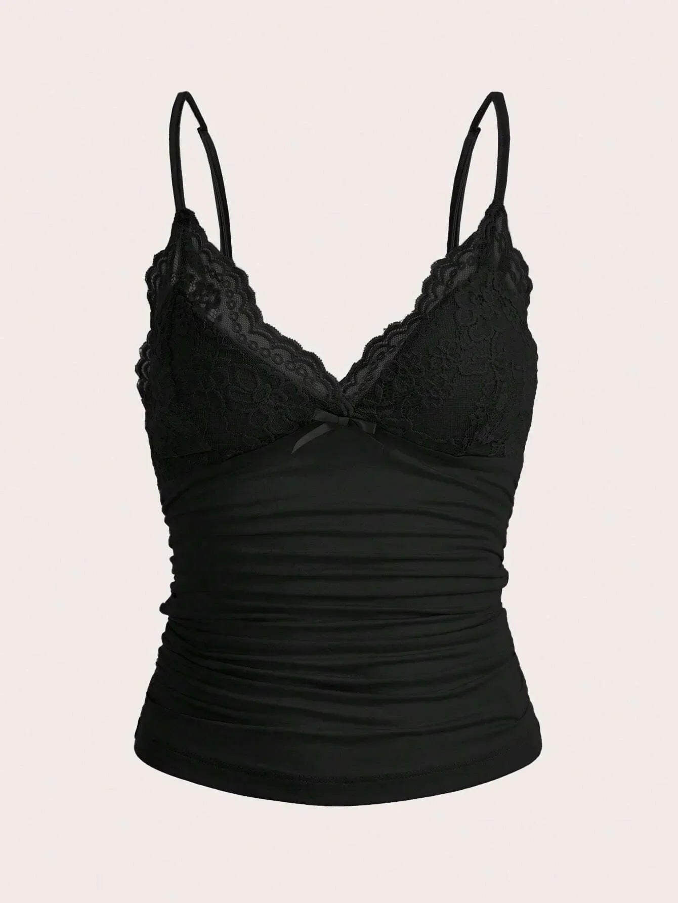 Sexy Contrast Lace Bow Front Crop Cami Top Women 2025 Summer Grunge Punk Y2K Clothes Ruched Skinny Backless Tee Shirt