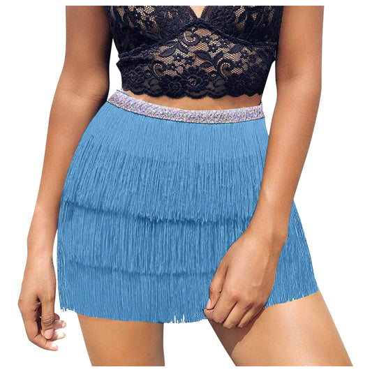Multilayer Tiered Fringe Latin Dance Skirt Tassel Samba Rumba Tango Ballroom Lesson Dancewear Stage Rave Outfit Party Skirt