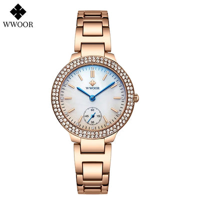 WWOOR New Women's Watches Fashion Crystal Diamond Ladies Quartz Wristwatch For Woman Relogio Feminino Female Montre Reloj Mujer