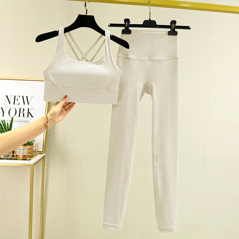 TRY TO BN Women's Tracksuit Yoga Sets Fitness Leggings Sports Bra Naked Sportwear Breathable Workout Two Pieces Suit Gym Clothes