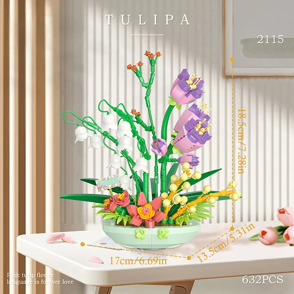 Building Blocks Set Orchid Flowers Bouquet Flower Blocks Bonsai Plant Model Bricks DIY Home Decoration Toys Kids Chirstmas Gifts