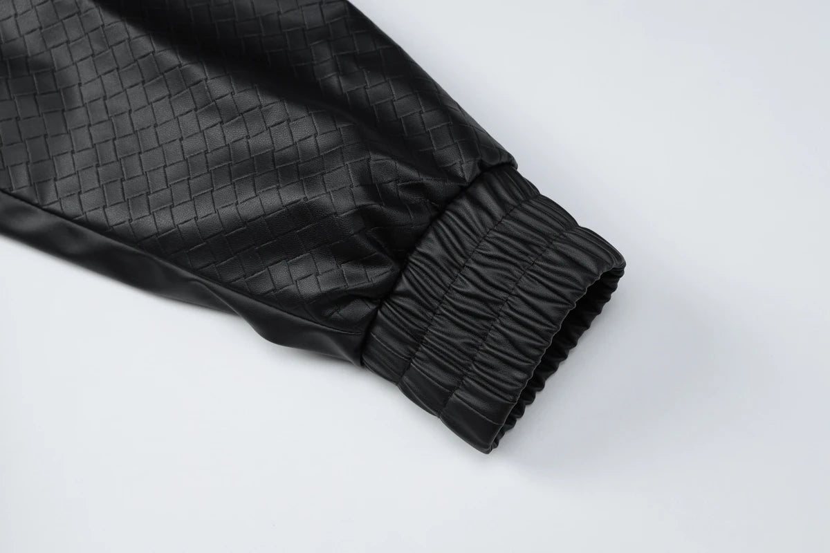 Dulzura 2025 Autumn Fashion Casual Turn-Down Collar Long Sleeve Zipper Slim Woven Leather Jacket Party Club Street Style Clothes