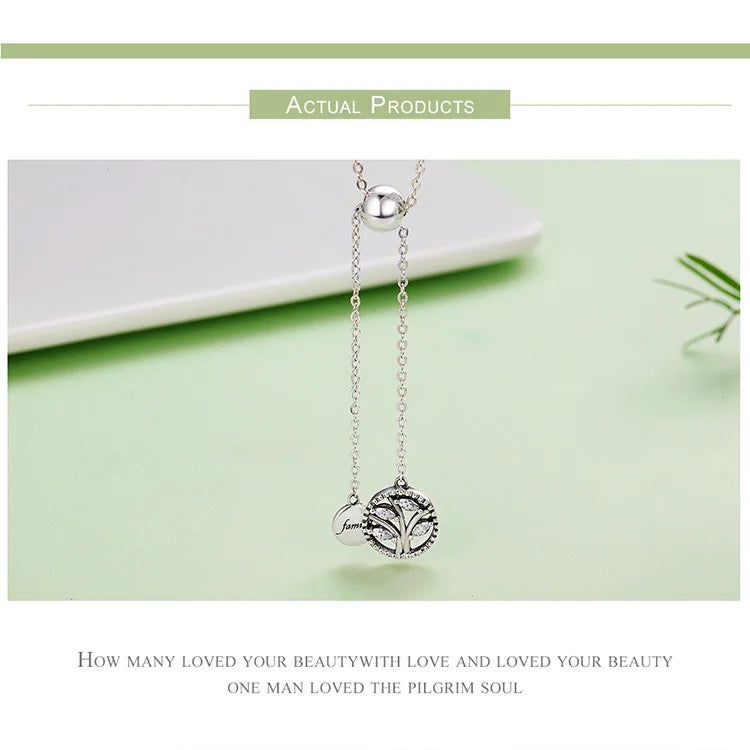 Bamoer 42cm Real 925 Sterling Silver Tree of Life Pendent Necklace for Women Stylish Engagement Wedding Necklace Fine Jewelry