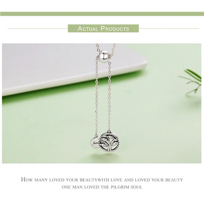 Bamoer 42cm Real 925 Sterling Silver Tree of Life Pendent Necklace for Women Stylish Engagement Wedding Necklace Fine Jewelry