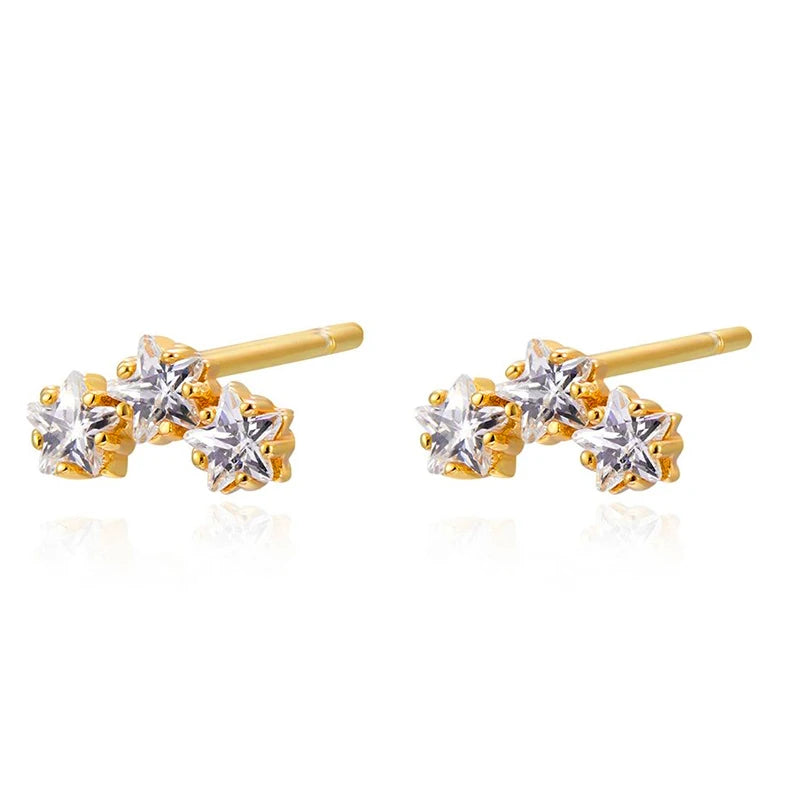 925 Sterling Silver Ear Needle Geometric Zircon Metal Earrings for women Shiny Crystal Luxury Small Stud Fashion Wedding Jewelry