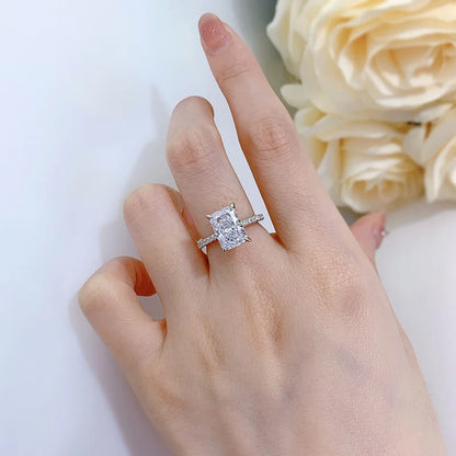 OEVAS 100% 925 Sterling Silver Radiant Cut Small Rock Sugar Rings High Carbon Diamond For Women Wedding Engagement Fine Jewelry