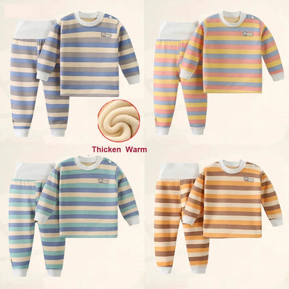 Thicken Warm Plush Children Sets Kids Clothes Boy Girl Underwear Suits Autumn Winter Children Clothinng Tops Hight Waist Pants