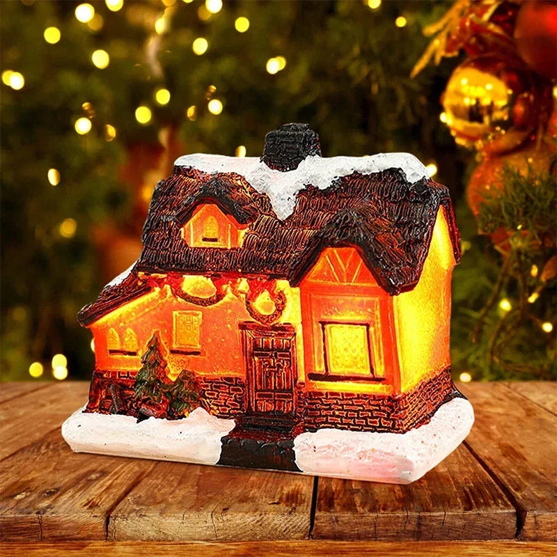 Christmas Resin House Light Christmas Glow Ornaments New Year Bedroom Decoration Kids Xmas Gift Micro Landscape Night Lights