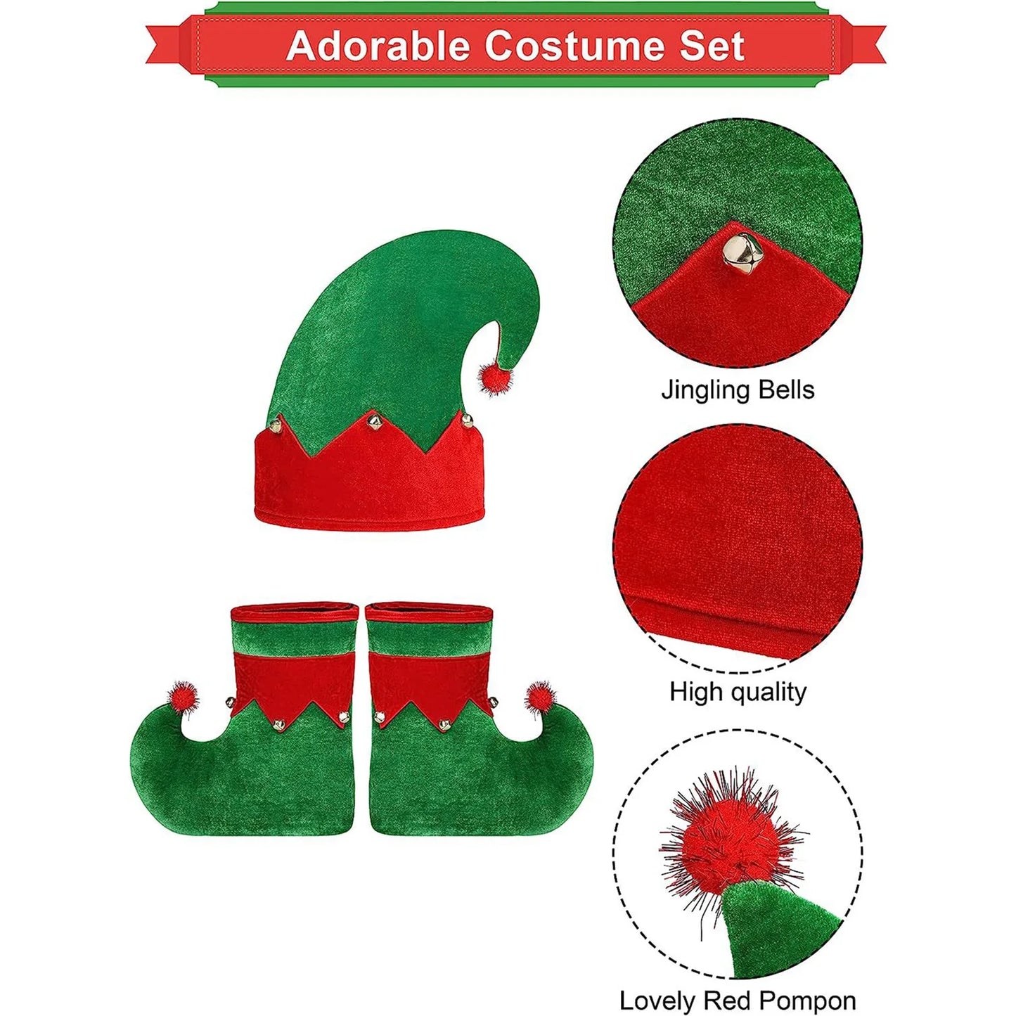 Women Girl Elf Outfits Christmas Hat Boot Belt Dress Stocking Costume Elf Cosplay Outfits for Themed Party