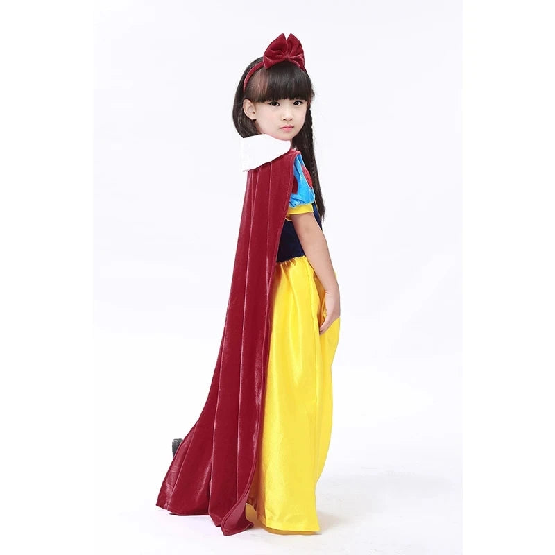 EtherealBe Snow White Halloween party costume for kids with a red cape and blue and yellow dress