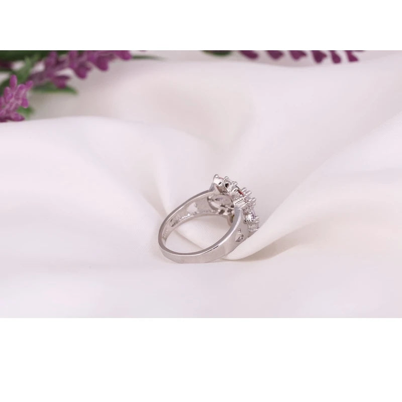 Ring Fashion 925 Sterling Silver Color Jewelry Colourful Cubic Zirconia Flower Design Cute Style Women Girls Party Engagement