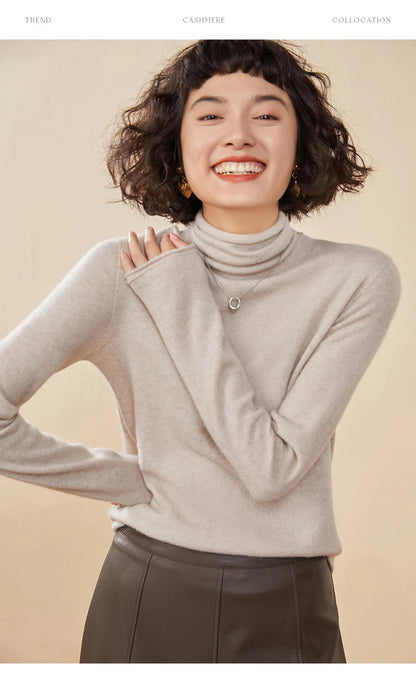 New Women's Cashmere Sweater 100% Pure Cashmere Knitted High Collar Hoodie Hot Selling Soft Solid Color Women's Top