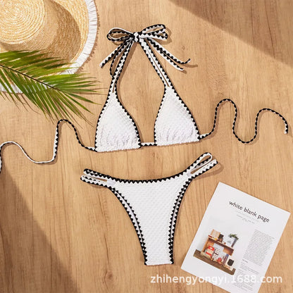 Swimwear White 2 Piece Strapless Swimsuit for Women Sexy Bandeau Backless Bikini Set Lace-up Patchwork Bathing Suit 2025 New