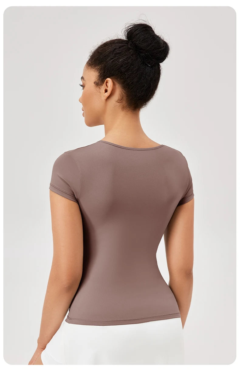 Yoga Tops Women Gym Training Sport Tops Quick-Dry Yoga Shirts Short-sleeved Outdoor Running Fitness Casual Sports T-shirt