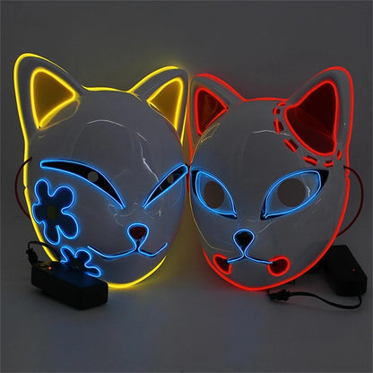 EtherealBe Halloween cat LED face mask with colorful glowing designs for festive celebrations