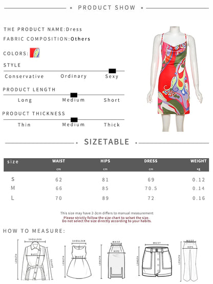 Weird Puss Colorful Print Dress Women Backless Sleeveless Tight Summer Midnight Sexy Peach Hip Hottie Club Trend Hipster Bodycon