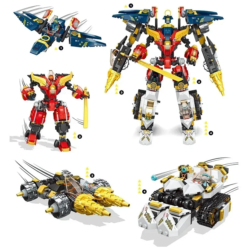 1148pcs 4in1 Ultra Combo Mech Building Blocks Titan Robot Mech Chariot With Figures Bricks Toys For Boy Gifts 71765