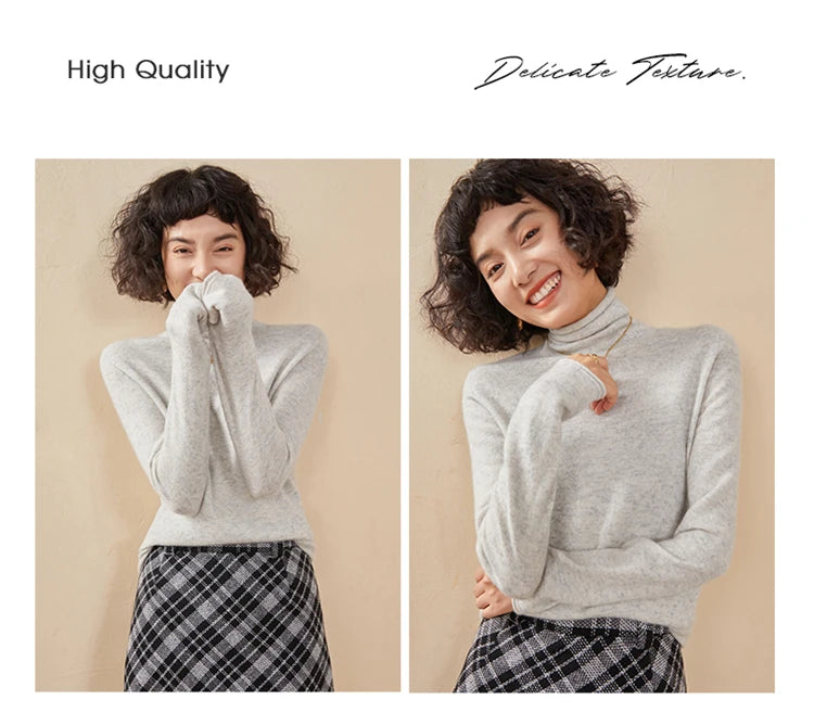 New Women's Cashmere Sweater 100% Pure Cashmere Knitted High Collar Hoodie Hot Selling Soft Solid Color Women's Top