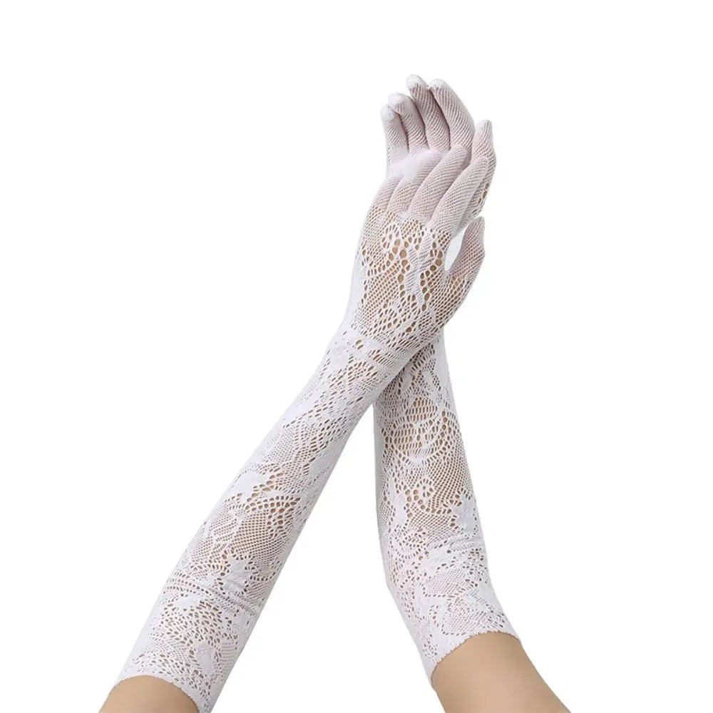 High Elasticity Long Lace Gloves Cosplay Stage Performance Bridal Gloves Floral Pattern Halloween Mesh Mittens