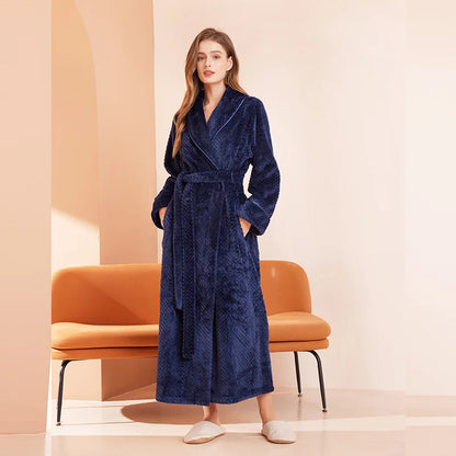 Thicken Flannel Women Long Robe Home Dress Autumn Winter Warm Couple Sleepwear Bathrobe Plush Coral Fleece Lounge Wear Negligee