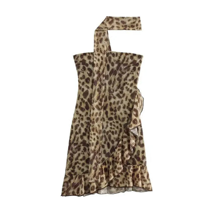 TRAF Dresses Summer Women's 2024 New Chic Hanging Neck Elastic Tight-Fitting Elegant Holiday Dress Women Street Youth Mini Dress