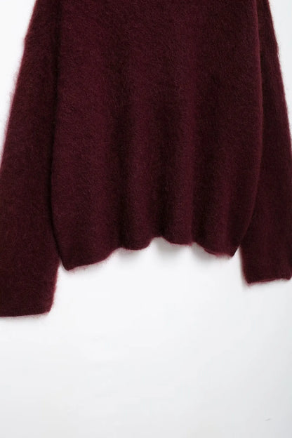 HH Autumn Sweater For Women Fashion Vintage Wine Red Knitted Pullover Long Sleeve O Neck Sweatshirt High Street Knitwear Top