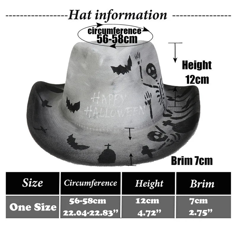 Halloween cowboy hat for adults featuring spooky designs and adjustable size for festive occasions
