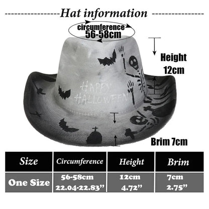 Halloween cowboy hat for adults featuring spooky designs and adjustable size for festive occasions