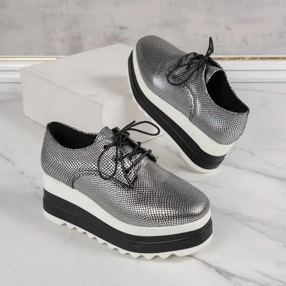 Women's Platform Wedge Heeled Shoes Casual Lace Up Outdoor Shoe Comfortable High Heel Sneakers Low Top Sneaker Thick Sole