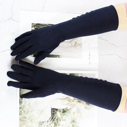 Cotton Long Gloves for Women's Stretch Autumn and Winter Warmth 38cm Windproof and Sun Resistant Knitted Sleeves