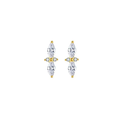 925 Sterling Silver Ear Needle Geometric Zircon Metal Earrings for women Shiny Crystal Luxury Small Stud Fashion Wedding Jewelry