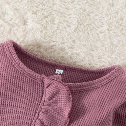 Infant BabyGirl Footies Rompers Solid Color Long Sleeve Jumpsuits Winter Fall Clothes Bodysuits with Headband