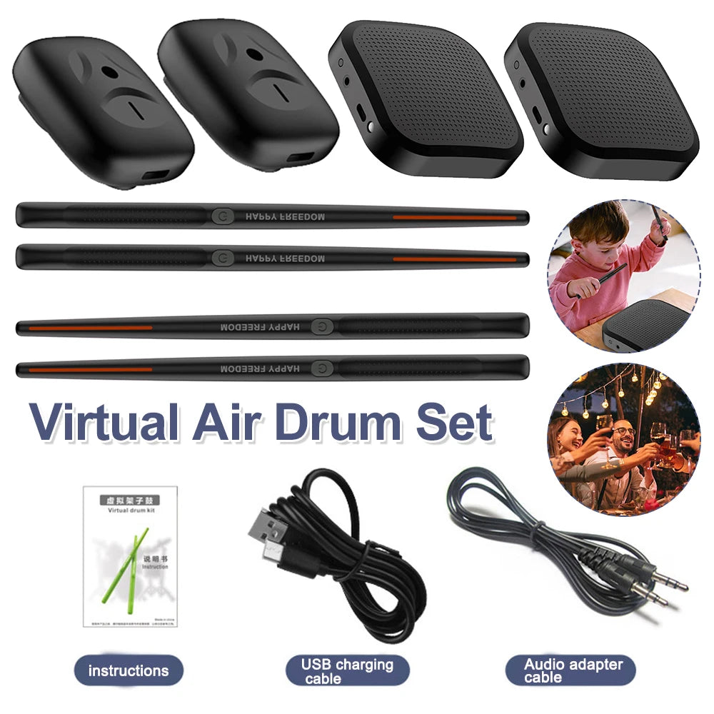 Electric Air Drumsticks Portable Electronic Virtual Air Drum Drumsticks Pedals Virtual Reality Drum Kit Gift for Adults Kids