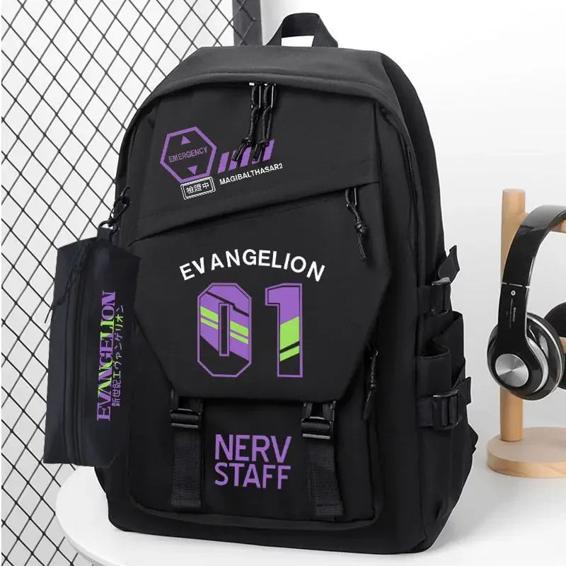Cartoon Evangelion EVA Unit 1 School Bag Large Capacity Trendy Backpack for Primary and Secondary School Students Christmas Gift