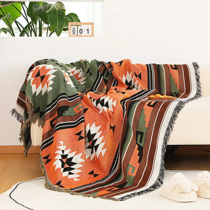 Retro Indian Style Thread Blanket Countryside Geometry Sofa Cobertor Hanging Tapestry Cotton Knitted Sofa Blanket for Bed Travel