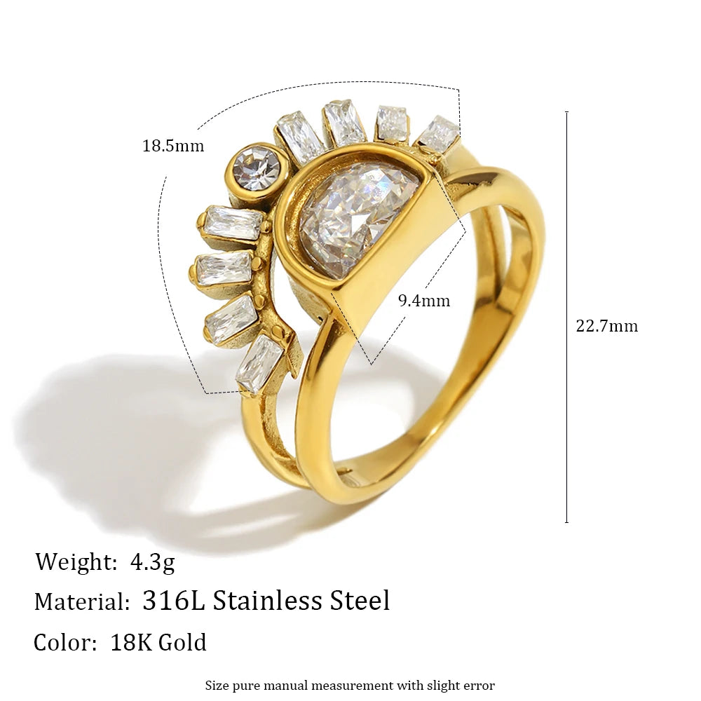E.B.belle Zircon 18K Plated Stainless Steel Women's Rings Trendy Luxury Shiny Hypoallergenic Rings Sets Jewelry Decoration Gift