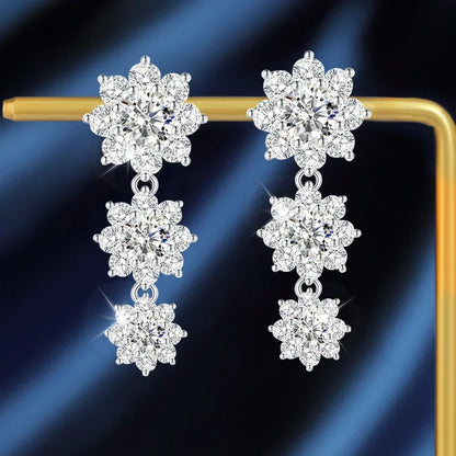 5.8cttw Full Sunflower Moissanite Drop Earrings for Women S925 Sterling Silver D Color Round Cut Diamond Earring Wedding Jewely