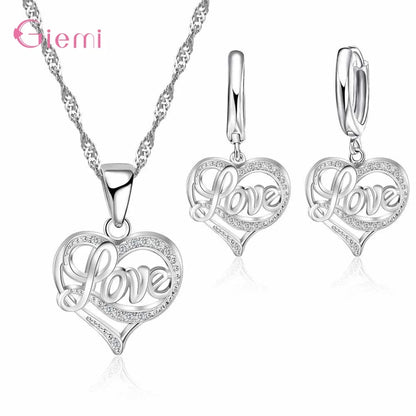 Hot Sale 925 Sterling Silver New Arrival Delicate Various Styles Peach Heart Shape Necklace Earrings Jewelry Sets For Women