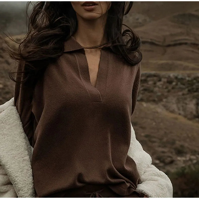 Autumn Casual Solid Long Sleeves Pullovers Sweater Warm Sweaters 2022 Fashion Elegant Lady Tops Women Loose Polo Collar Cloth