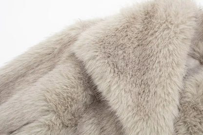 HH Winter Women Elegant Warm Plush Coat Turn-Down Collar Thick Cardigan Coat Female Pocket Long Sleeve Short Outerwear Mujer