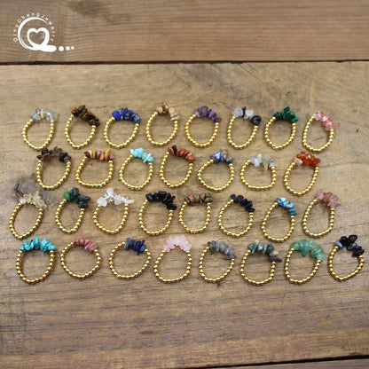 Healing Crystal Chip Stackable Rings Golds Brass Round Beads Natural Stone Gravel Stretchy Ring Fashion Women Jewelry,QC4218