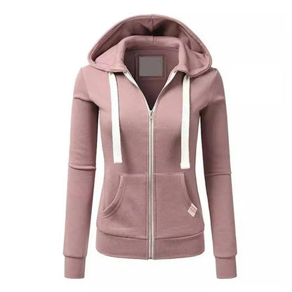 Women Sports Hoodie Women's Drawstring Hooded Zip-up Jacket with Elastic Cuff Pockets Fall Winter Sport Fitness Coat for Slim