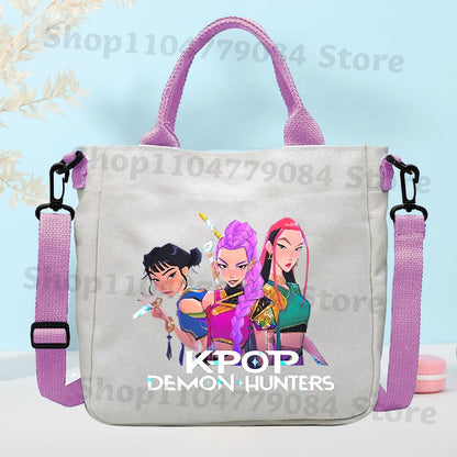 K-pop Demon Hunters Canvas Shoulder Bag for Boys Girls Anime Fashion Crossbody Bags Students Probable Handbag Simple Tote-bag