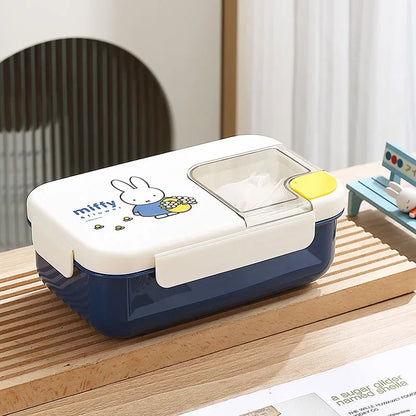 Kawaii Miffy Stainless Steel Divided Lunch Box Water Heated Student Lunch Box Cartoon Children's Lunchbox Christmas Gift Toys