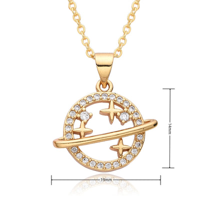 Y2K Gold Color Saturn Charms Micro-inlaid CZ Necklace for Women Planet Choker Chain Pendant DIY Jewelry Christmas Gift Wholesale